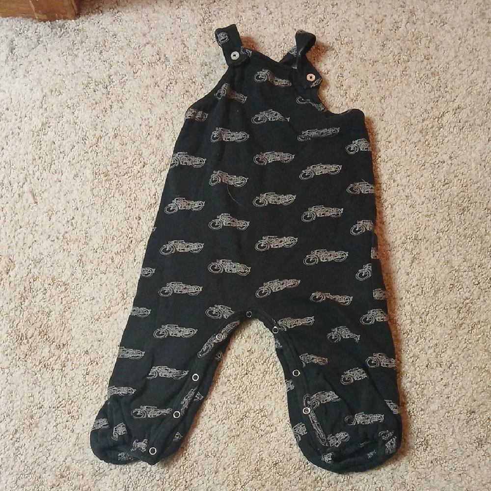 Kate Quinn Black Overalls with Blue Motorcycle Design